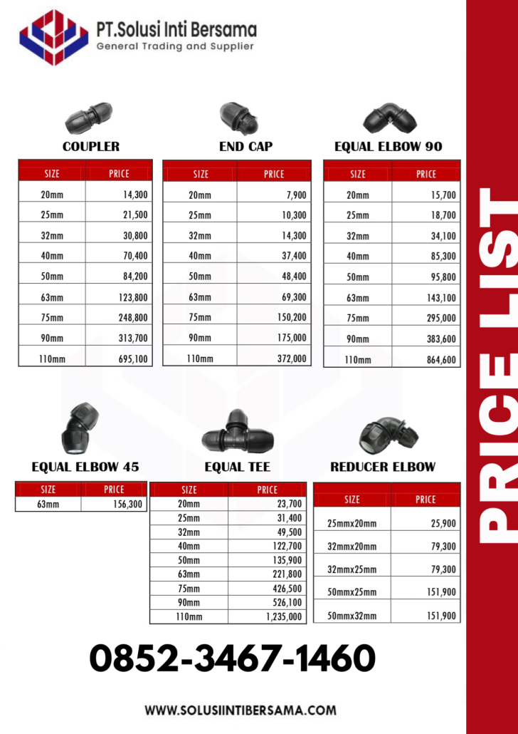 DAFTAR HARGA SAMBUNGAN PIPA FITTING COMPRESSION JOINT