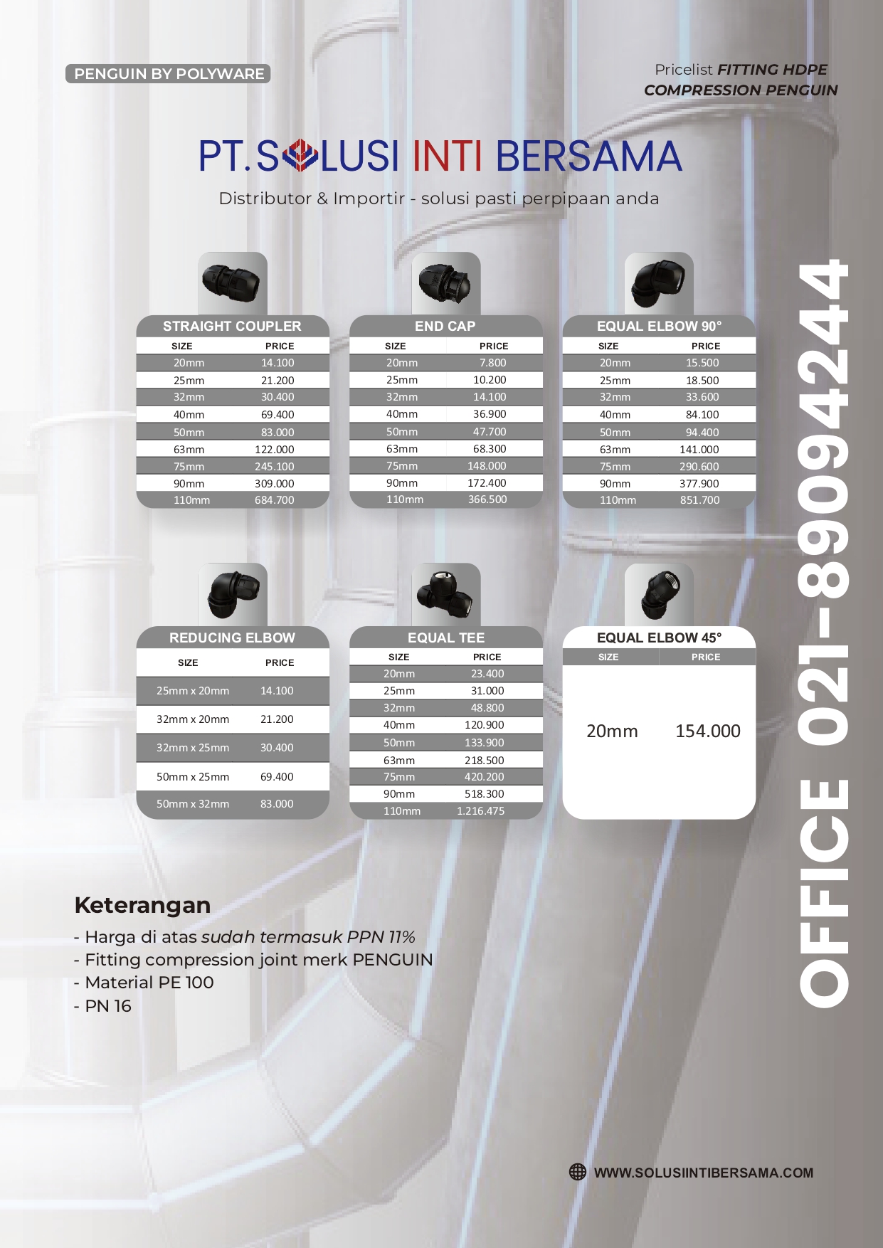 daftar harga sambungan pipa hdpe compression penguin distributor termurah