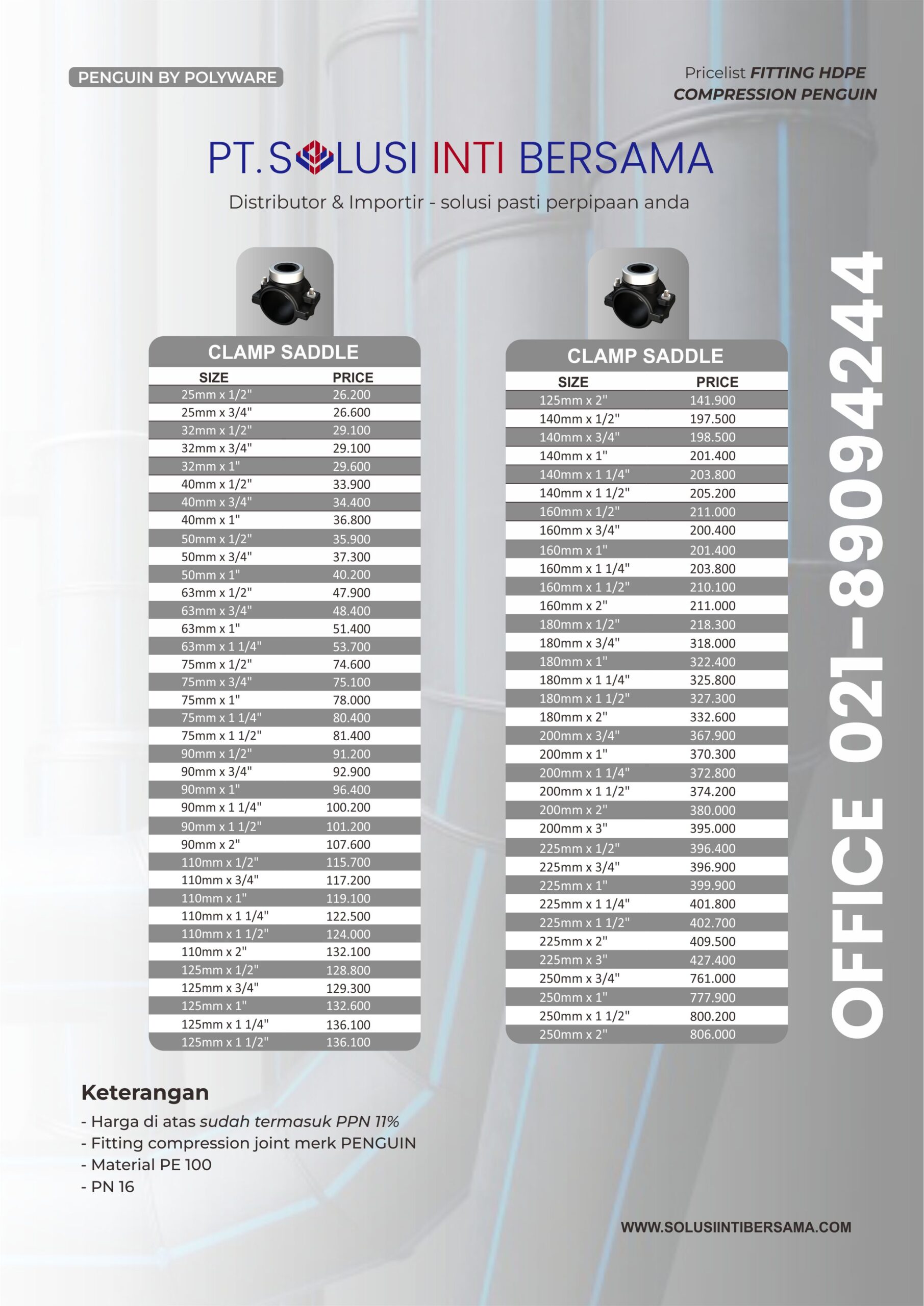 DAFTAR HARGA FITTING HDPE COMPRESSION PENGUIN TERBARU 2024 DISTRIBUTOR TERMURAH