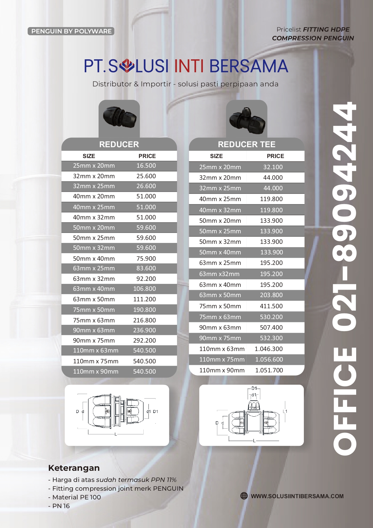 daftar harga sambungan pipa hdpe compression penguin terbaru 2024 distributor termurah